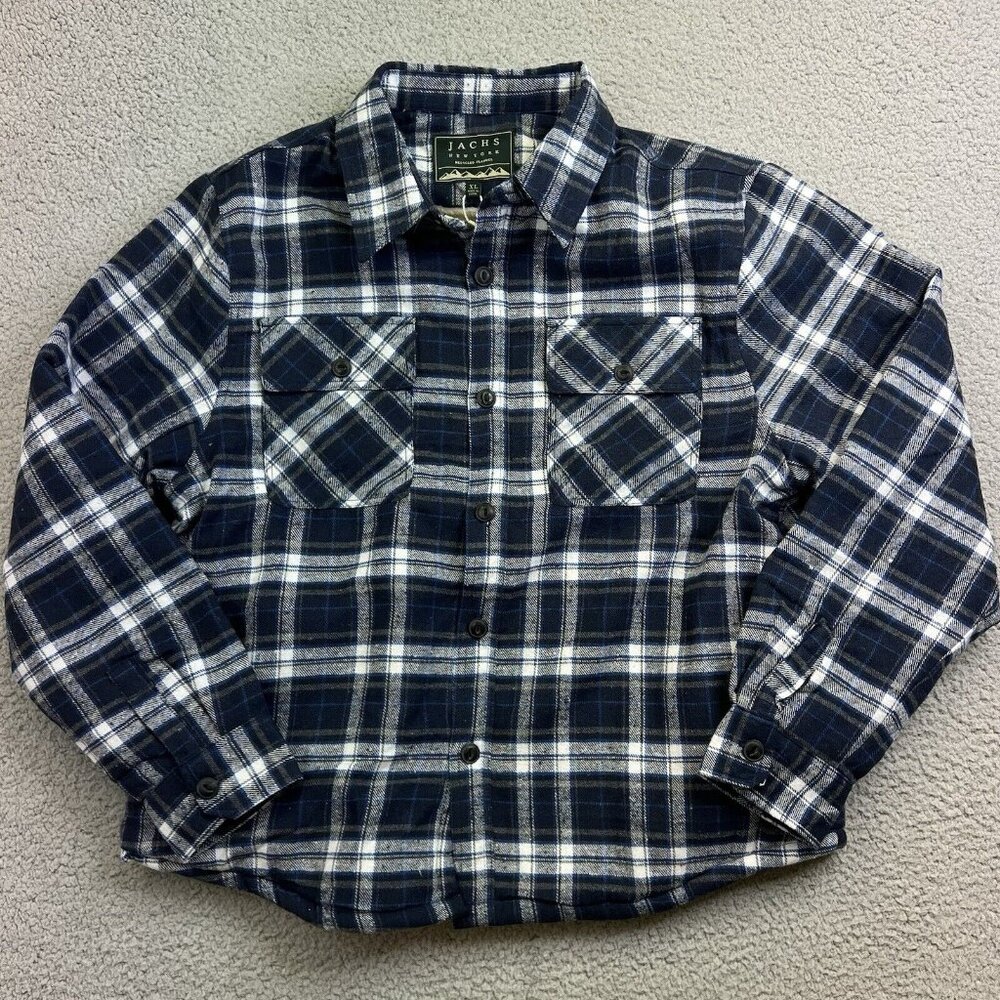 Jachs NY Men's Buffalo Plaid Wool Blend Blue White Jacket‎ Sherpa Lined Sz XL